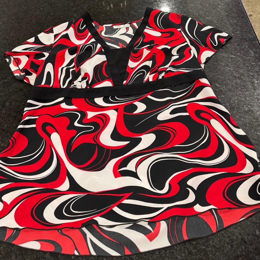 Cato womens 2xl blouse red black white dress shirt detail waist see pictures